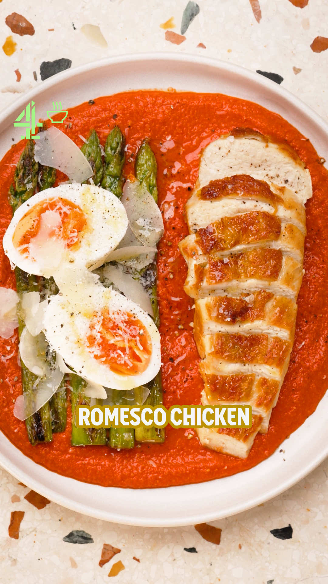 Crispy Chicken with Romesco Sauce and Asparagus by Channel4served