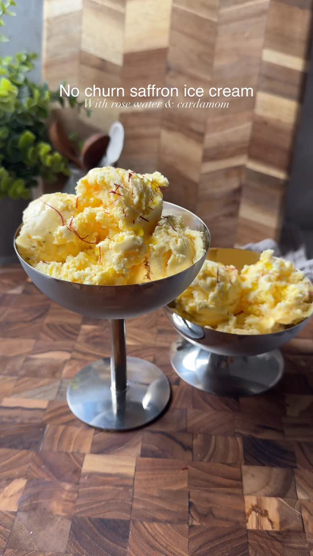 Cardamom, Rose, and Saffron No-Churn Ice Cream by Dieteticaesthetic
