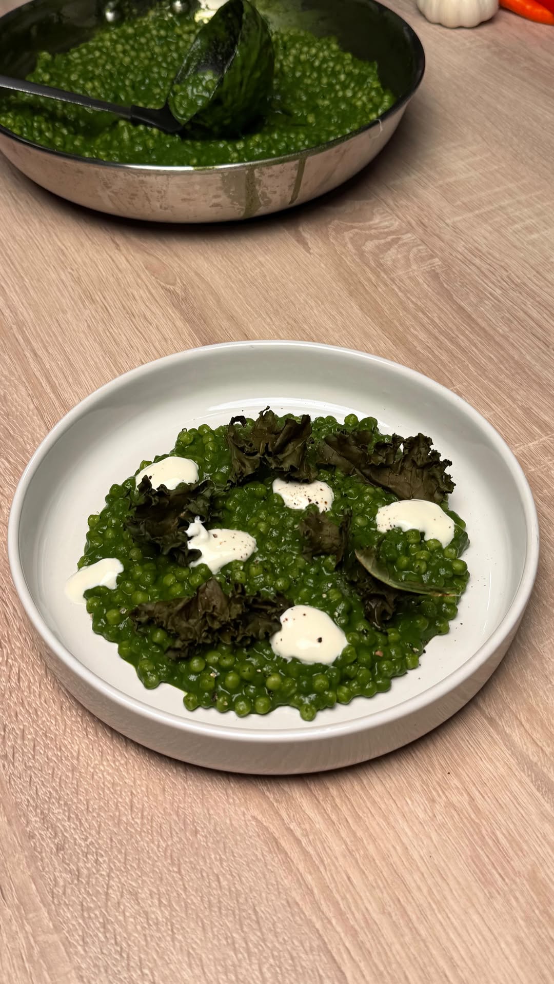 Fregola Sarda with Green Pesto, Crispy Kale and Sour Cream by Tanerxaydin