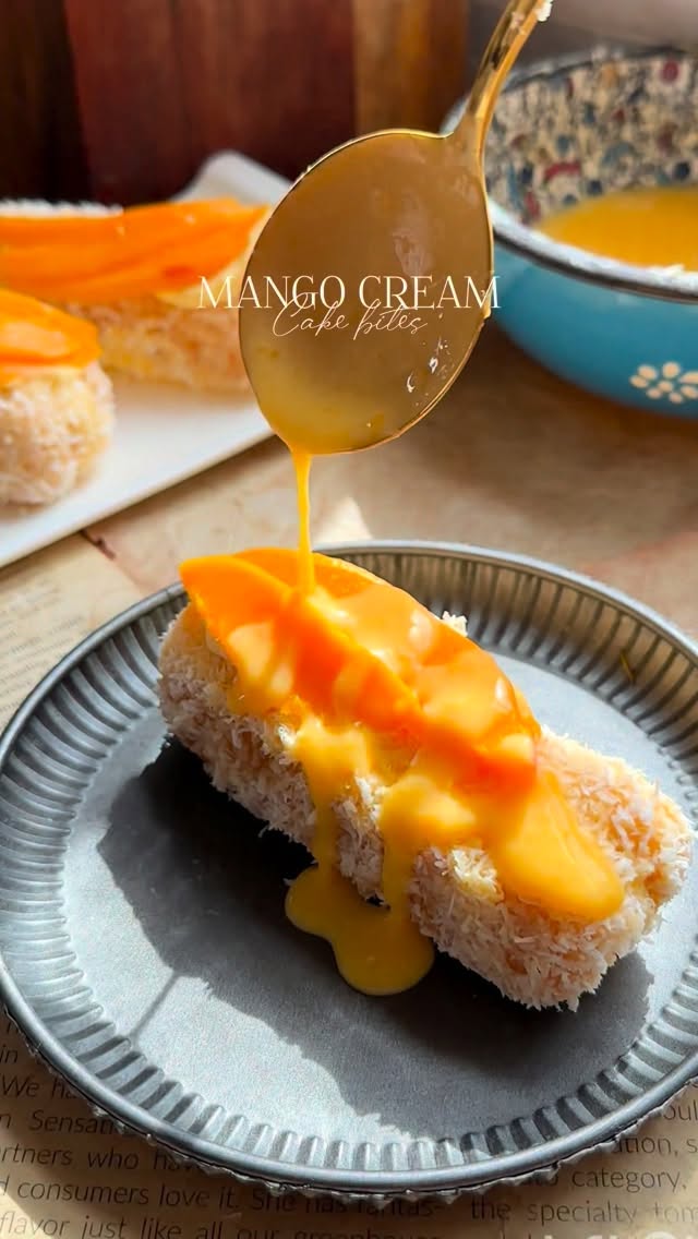Mango Cream Cake Bites by Mygourmetstory