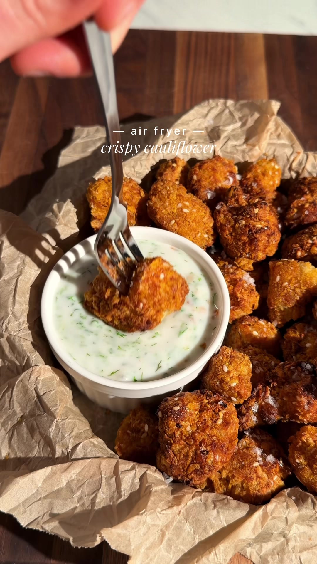 Air Fryer Crispy Cauliflower with Chickpea Coating by Maayan Moss