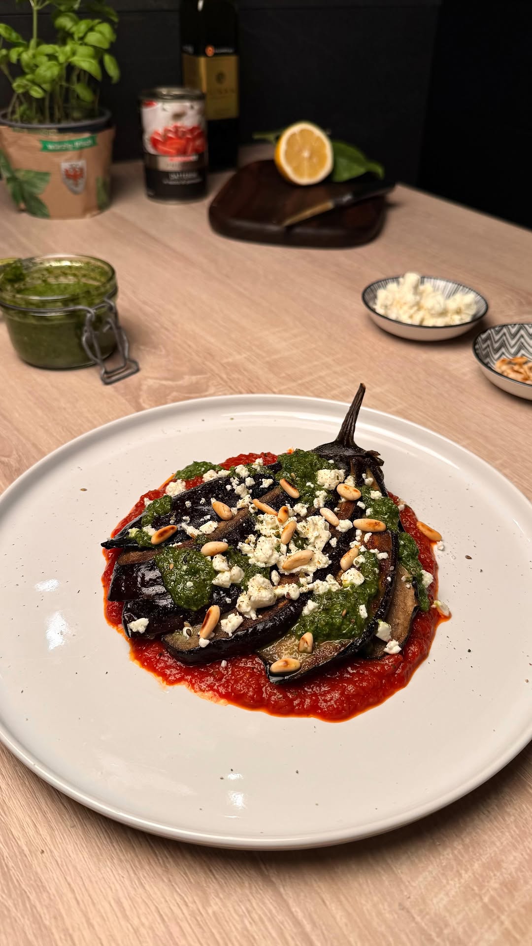 Ventaglio di Melanzane with Spicy Tomato, Feta, and Zhug by Tanerxaydin