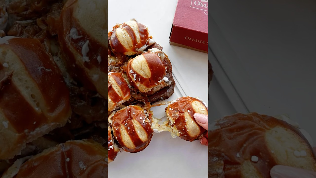 Top Sirloin and Caramelized Onion Pretzel Sliders by Omaha Steaks
